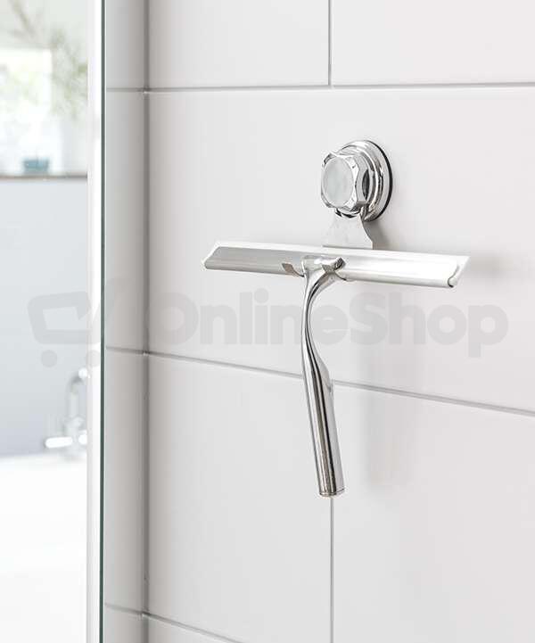 Držák s koupelnovou stěrkou Compactor Bestlock systém s přísavkou - bez vrtání, chrom