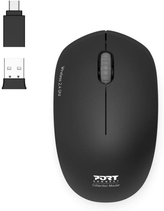 PORT CONNECT Wireless COLLECTION, bezdrátová myš, USB-A a USB-C dongle, 2.4Ghz, 1600DPI, černá (900540)