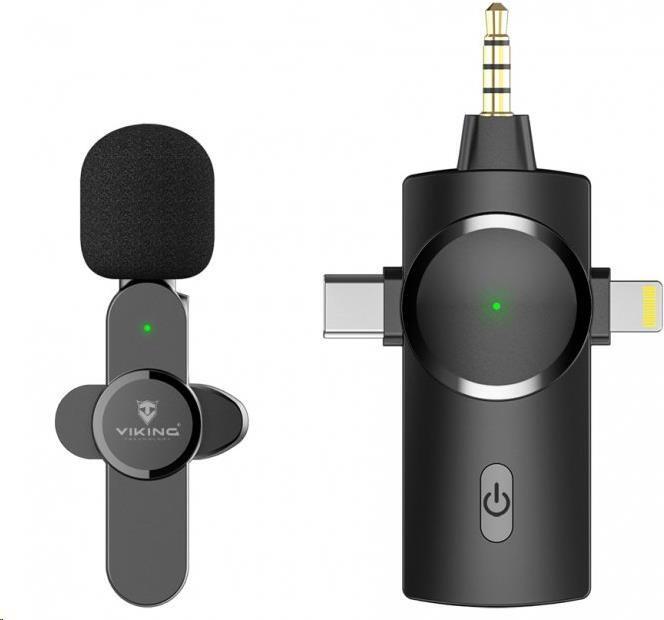 Viking bezdrátový mikrofon s klipem M360, konektor USB-C / Lightning / 3,5 mm jack (VM3603IN1)