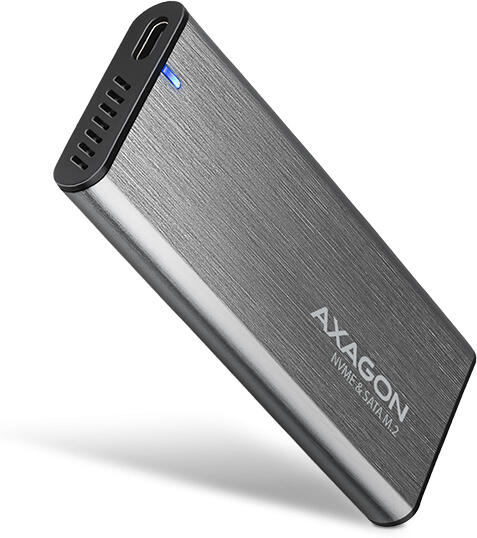 Axagon EEM2-SG2, USB-C 3.2 Gen 2 - M.2 NVMe & SATA SSD kovový RAW box, bezšroubkový, stříbrný