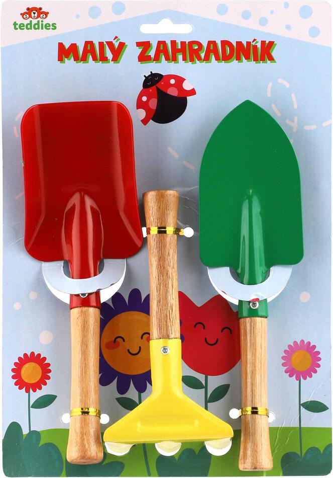 Dětské zahradní nářadí Teddies 3ks, kov/dřevo, 15-21cm
