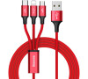 Baseus Rapid Series nabíjecí / datový kabel 3v1 USB (Micro USB + Lightning + USB-C) 3A 1,2m, červená (CAMLT-SU09)