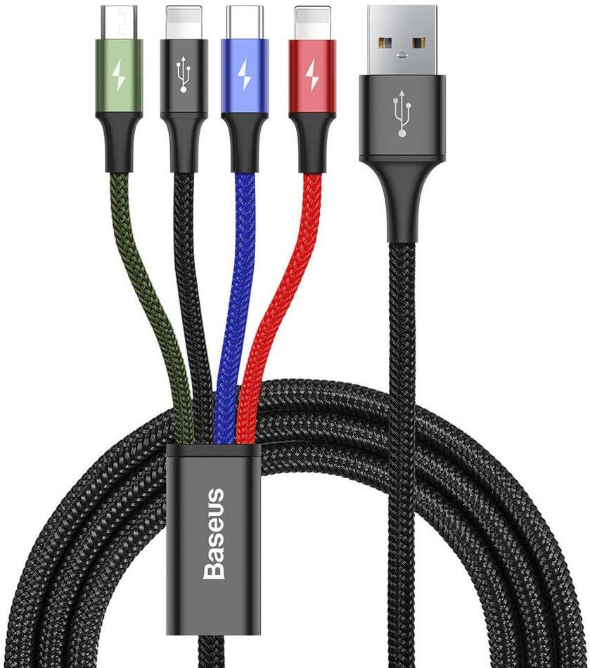 Baseus rychlý nabíjecí / datový kabel 4v1 2* Lightning + USB-C + Micro USB 3,5A 1,2m, černá (CA1T4-A01)