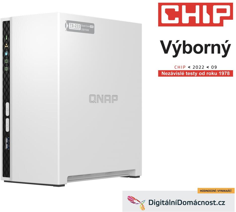 QNAP TS-233 (4core 2,0GHz + NPU, 2GB DDR4 RAM, 2x SATA, 1x GbE, 1x USB 2.0, 1x USB 3.2)