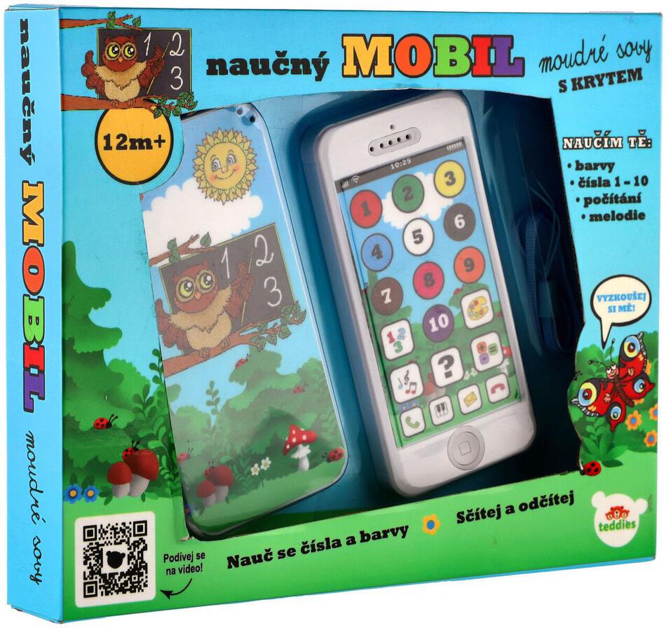 Naučný mobilní telefon Teddies Moudrá sova, s krytem, 12m+