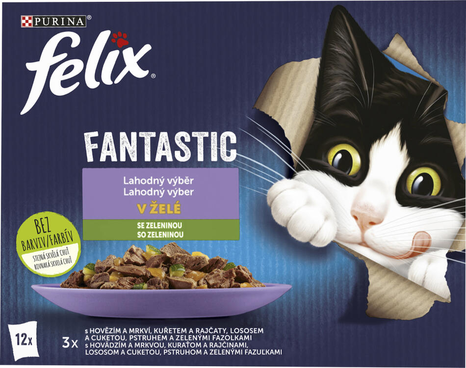 Felix Fantastic kapsičky pro kočky výběr se zeleninou, 12 × 85 g