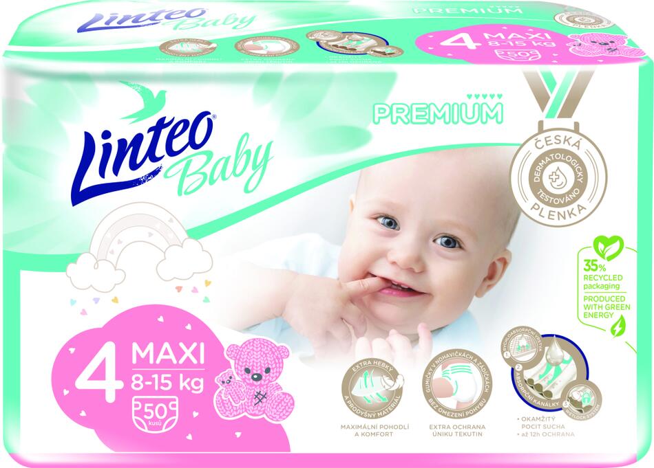 Linteo Baby Premium Maxi dětské pleny 8 až 15 kg, 50 ks