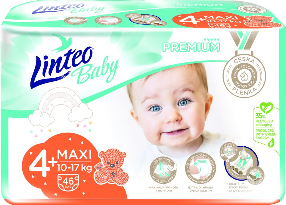 Linteo Baby Premium Maxi+ dětské pleny 10 až 17 kg, 46 ks