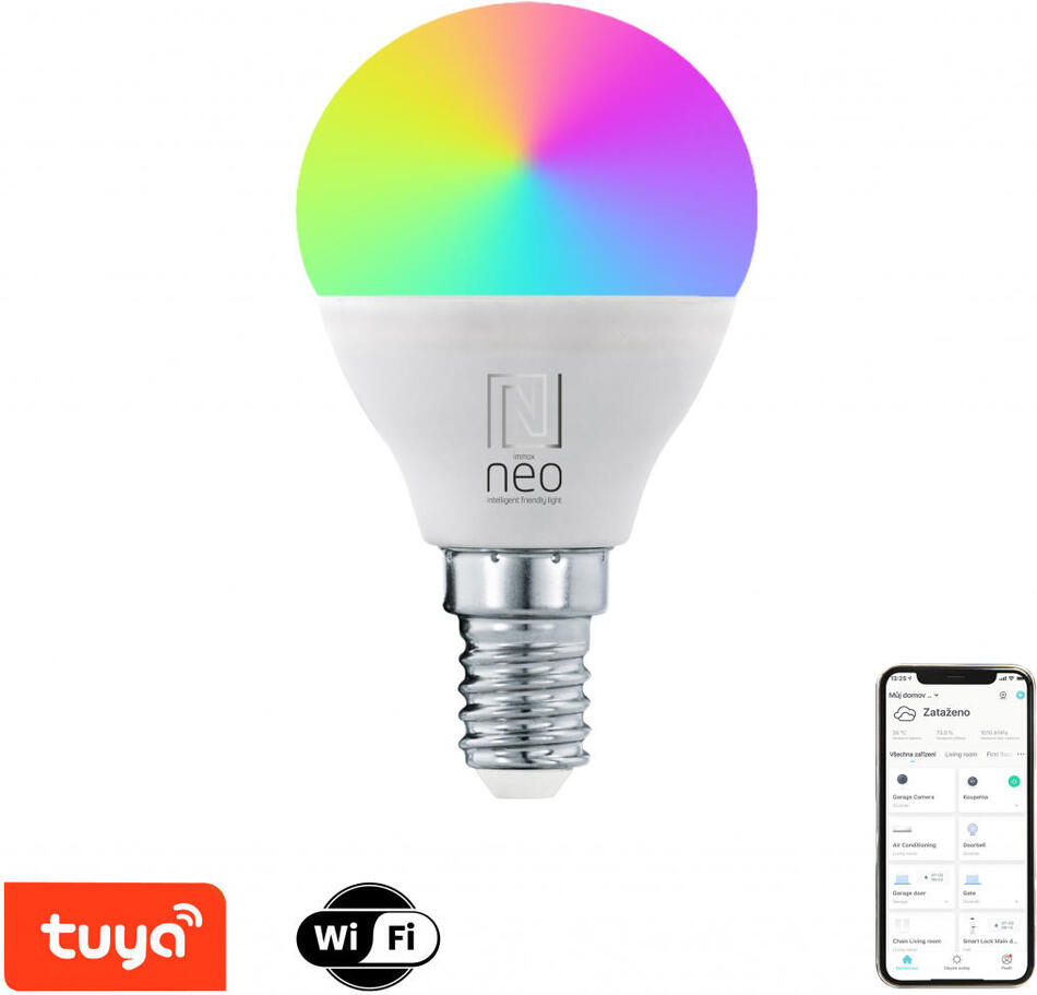 Immax NEO LITE Smart žárovka LED E14 6W RGB+CCT barevná a bílá, stmív, WiFi, P45, Beacon