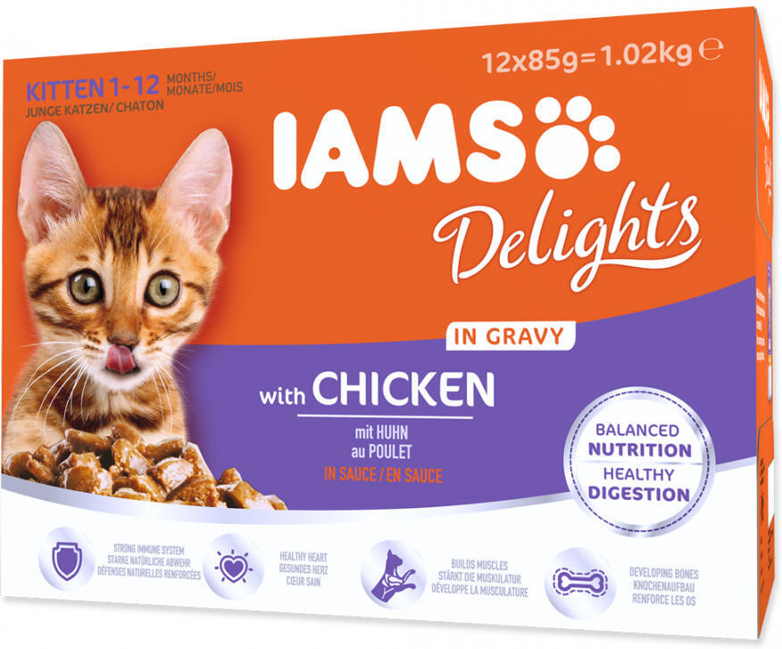 Pamlsky pro kočky Iams Kotě kuře multipack, 12x85g