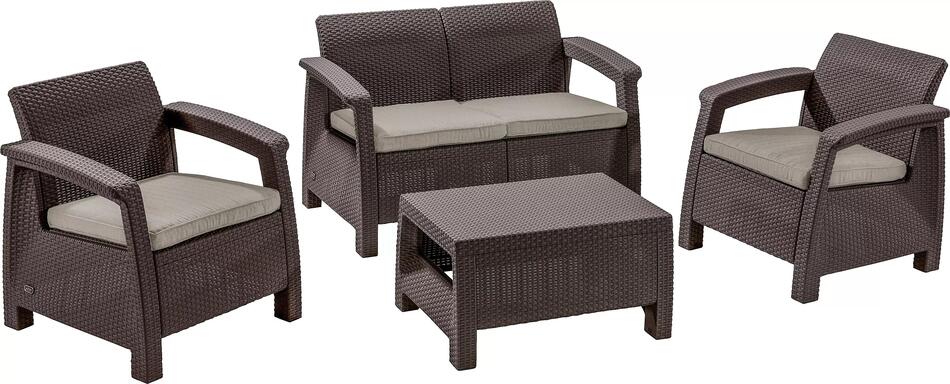 KETER CORFU set - hnědý + šedohnědé podušky
