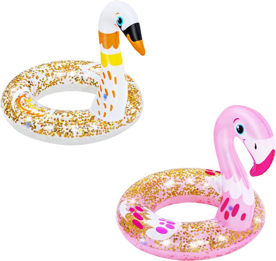 Teddies Kruh nafukovací třpytivý Plameňák/Labuť průměr 61cm v sáčku 3-6 let