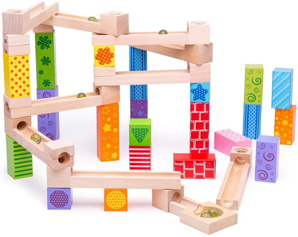 Bigjigs Toys Dřevěná kuličková dráha barevná