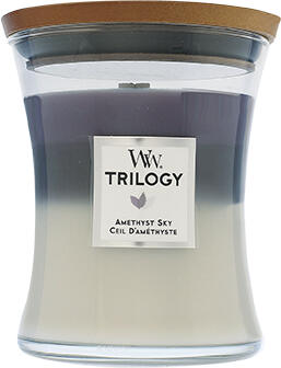 WoodWick Trilogy Amethyst Sky vonná svíčka s dřevěným knotem 275 g