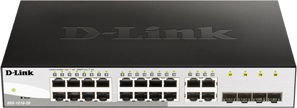 D-Link DGS-1210-20 L2/L3 Smart+ switch, 16x GbE, 4x RJ45/SFP, fanless (DGS-1210-20/E)