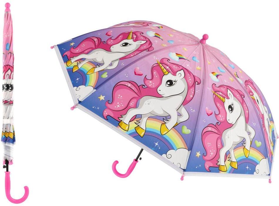 Teddies Deštník Jednorožec plast/kov vystřelovací 64cm v sáčku