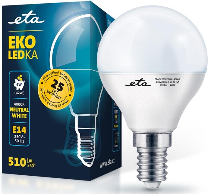 Žárovka LED ETA EKO LEDka mini globe 6W, E14, neutrální bílá
