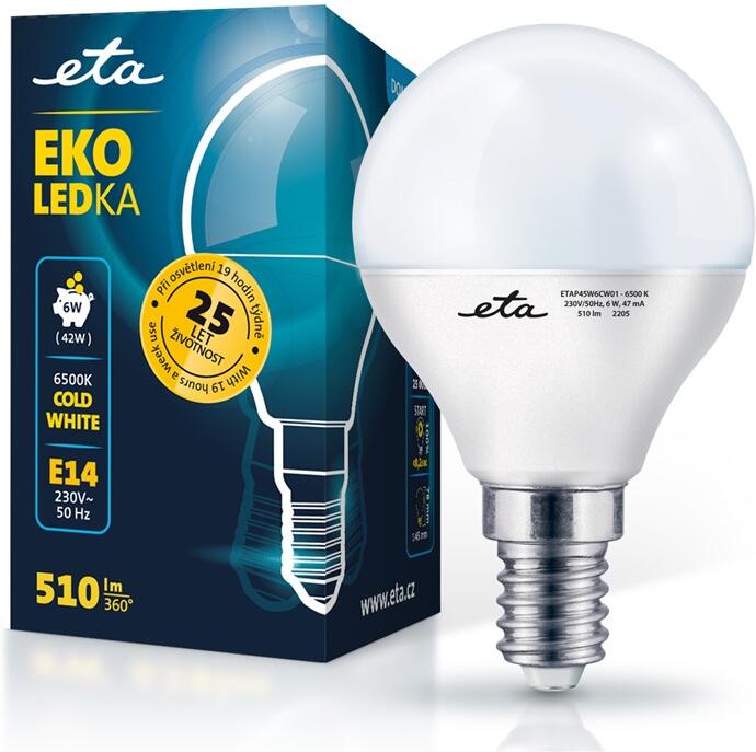 Žárovka LED ETA EKO LEDka mini globe 6W, E14, studená bílá