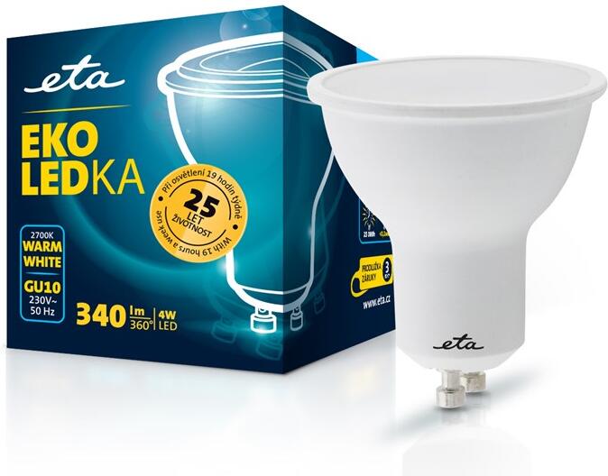 Žárovka LED ETA EKO LEDka bodová 4W, GU10, teplá bílá
