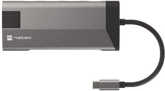 NATEC multiport adaptér FOWLER PLUS HUB 8v1, USB 3.0 3X, HDMI 4K, USB-C PD, RJ45, SD, MICRO (NMP-1690)