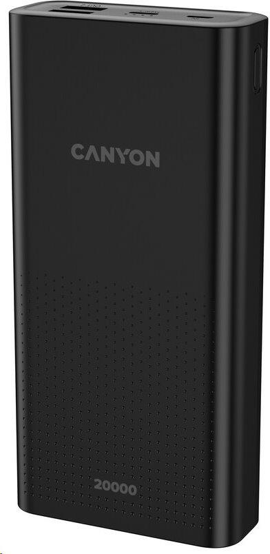 CANYON powerbanka PB-2001, 20000mAh Li-poly, Input 5V/2A microUSB + USB C, Output 5V/2.1A USB-A, černá (CNE-CPB2001B)