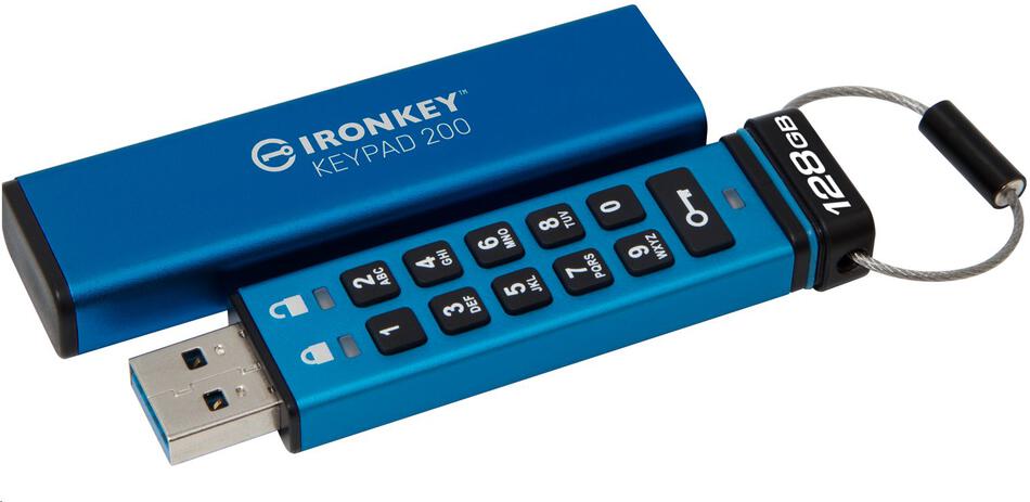 Kingston flash disk 128GB IronKey Keypad 200, FIPS 140-3 Lvl 3 (Pending) AES-256 Encrypted (IKKP200/128GB)