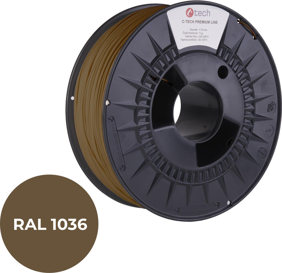 Filament C-TECH PREMIUM LINE, PLA, perleťová zlatá, RAL1036, 1,75mm, 1kg