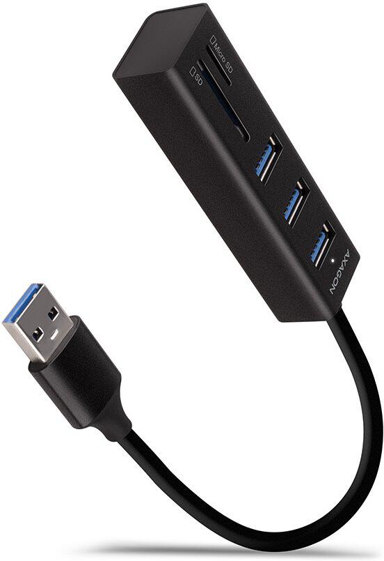 AXAGON hub USB-A / HMA-CR3A / USB 3.2 Gen1 / 3x USB-A / MicroSD/SD / kovové tělo / 0,2m