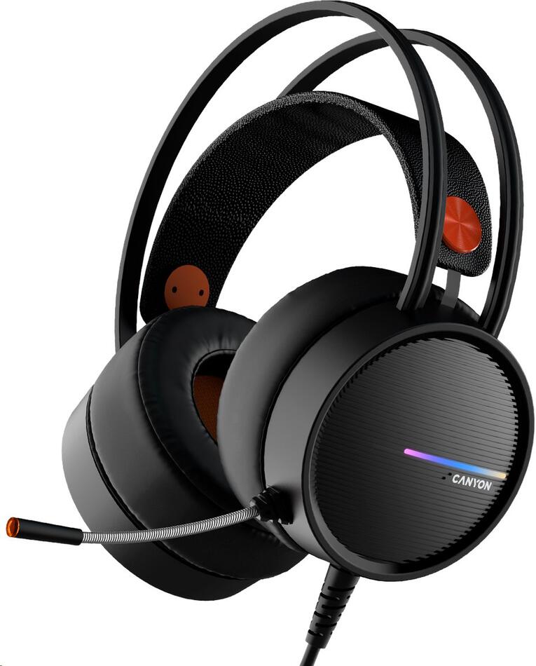CANYON Herní headset Interceptor GH-8A, LED, PC/PS4/Xbox, Deep bass, kabel 2m, USB+2x3,5F TRS jack + rozbočovač (CND-SGHS8A)