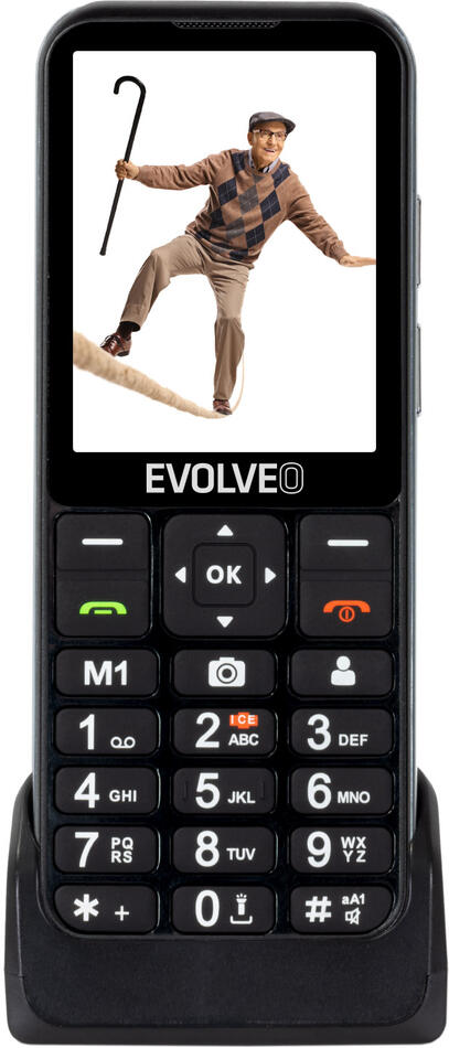 EVOLVEO EasyPhone LT, mobilní telefon pro seniory s nabíjecím stojánkem (černá barva) (EP-880-LTB)