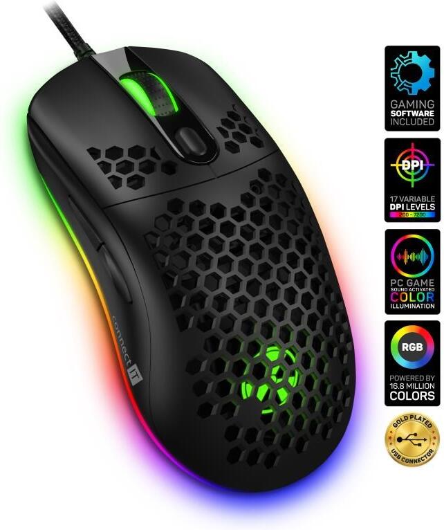 CONNECT IT BATTLE AIR 2 profesionální optická herní myš + SW, 12800 DPI, černá (CMO-5511-BK)