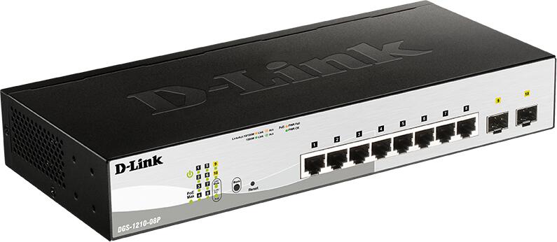 D-Link DGS-1210-08P Smart PoE switch, 8x GbE PoE+, 2x SFP, PoE 65W, fanless