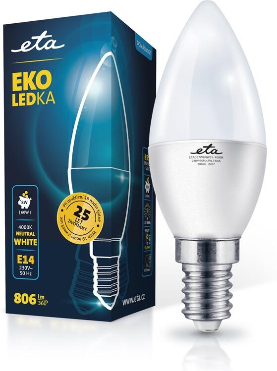 Žárovka LED ETA EKO LEDka svíčka 8W, E14, neutrální bílá
