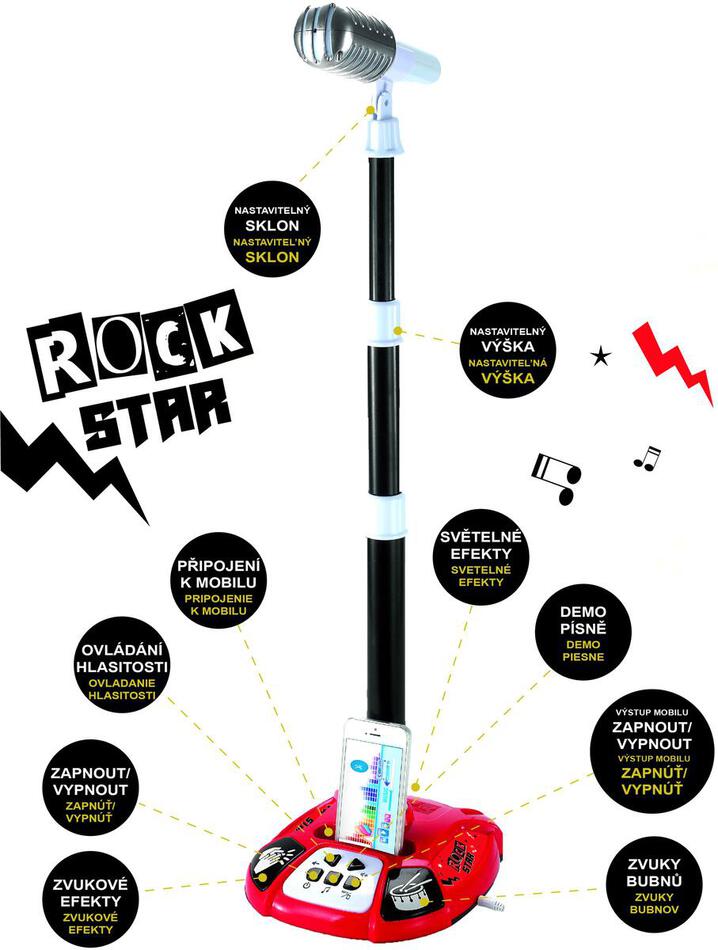 Karaoke mikrofon Teddies ROCK STAR, na baterie, se světlem a zvukem