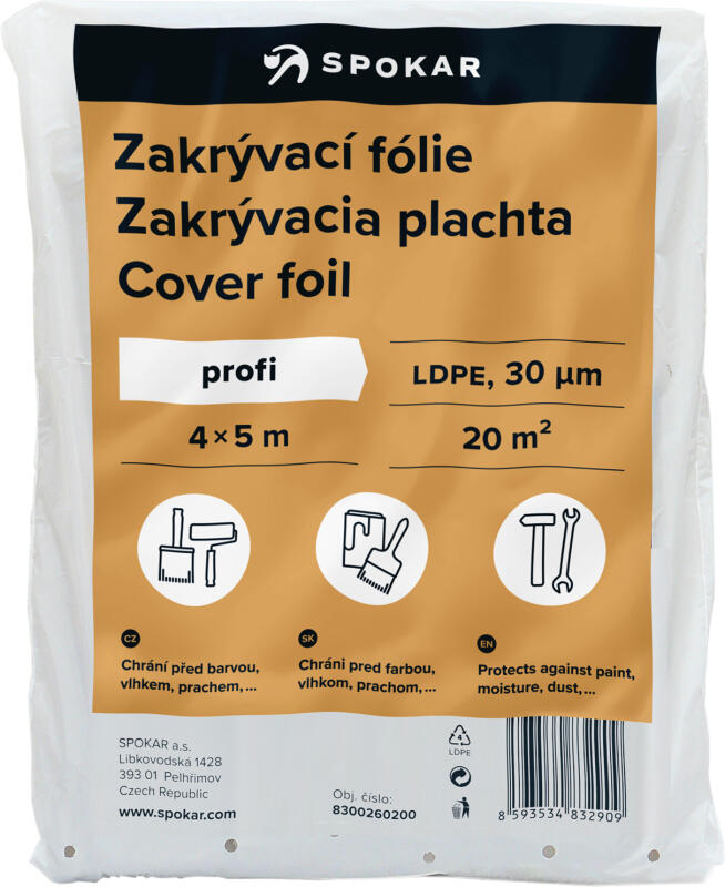 Spokar zakrývací folie na malování, 30 µ, 20 m?, 4 × 5 m