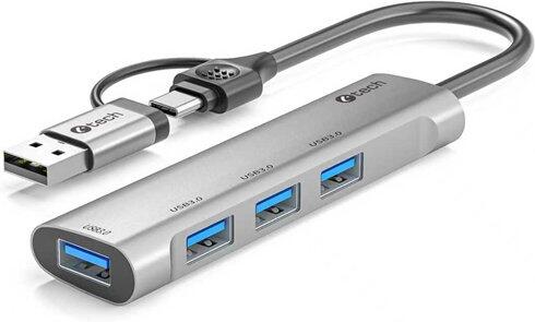 HUB USB C-tech UHB-U3-AL, 4x USB 3.2 Gen 1, hliníkové tělo
