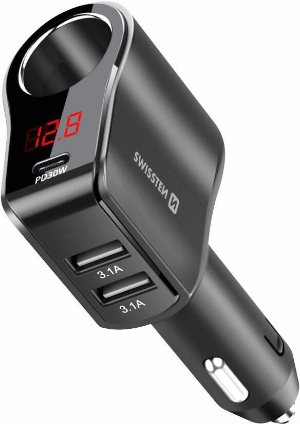 Autoadaptér Swissten 1x CL, 1x UCB-C PD a 2x USB-A, 108W - 216W
