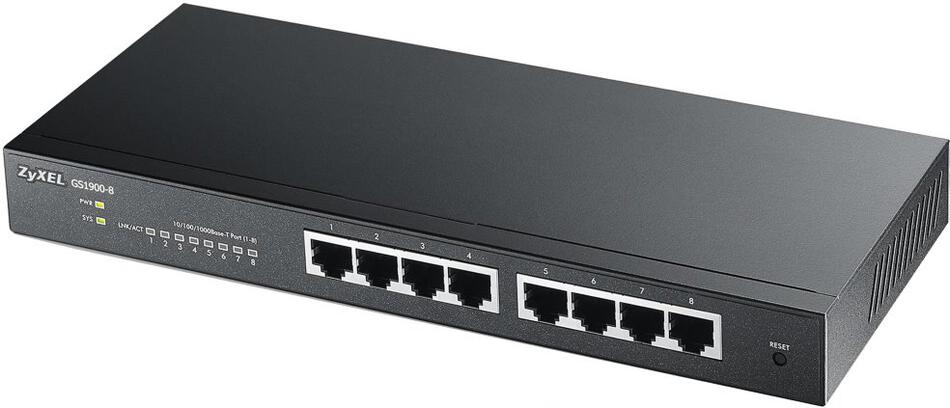 Zyxel GS1900-8 v2, 8 port GbE L2 smart switch, desktop, fanless (GS1900-8-EU0102F)