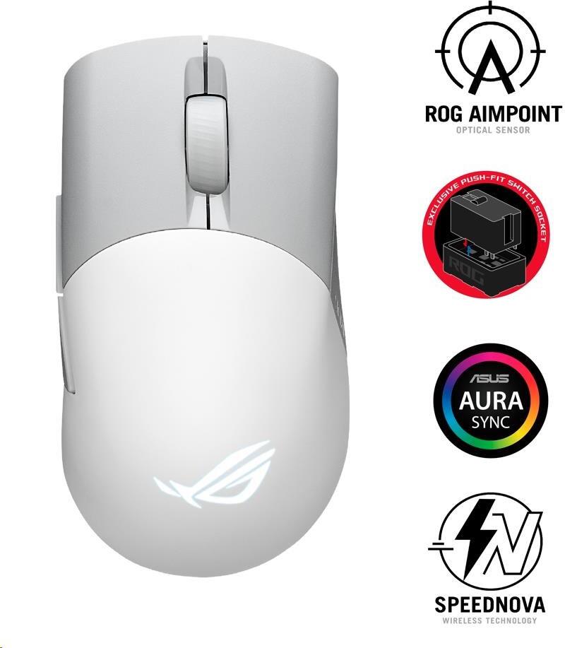 ASUS myš ROG KERIS WIRELESS AIMPOINT WHITE (P709), RGB, Bluetooth, bílá (90MP02V0-BMUA10)