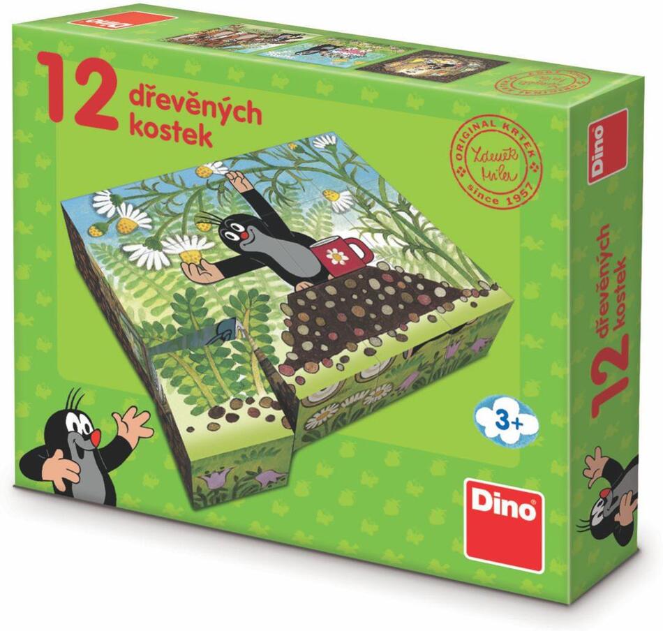 Dino Kostky kubus Krtek a přátelé dřevo 12ks v krabičce 21x18x4cm