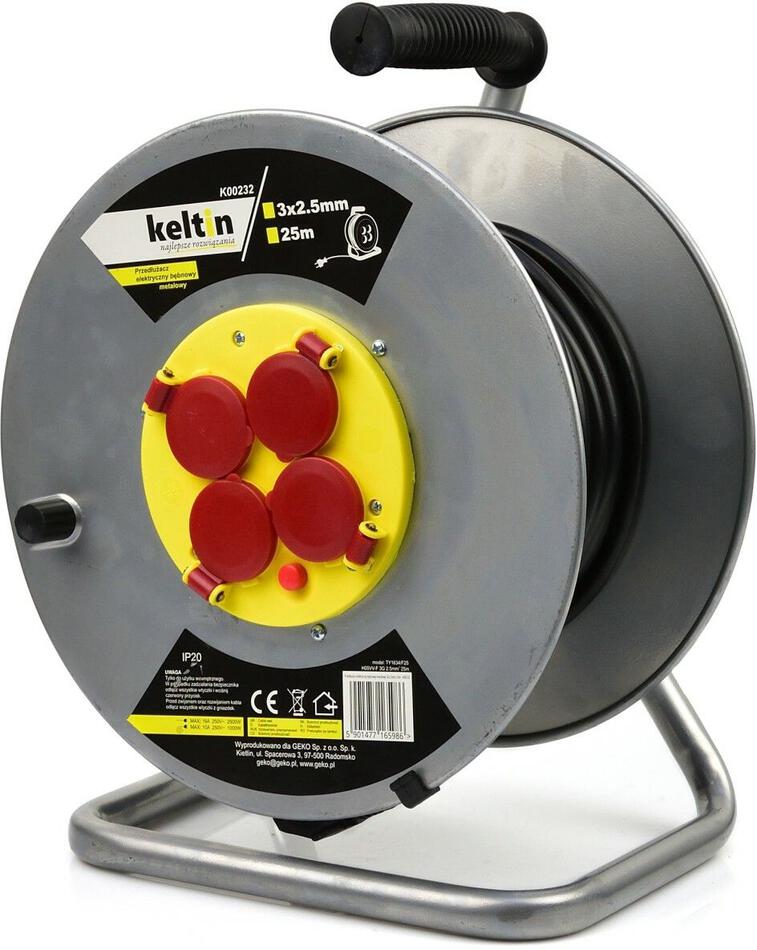 Elektrický prodlužovací kabel 3x2,5mm2, 25m s kovovým navijákem GEKO