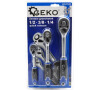 Ráčna GEKO 1/2", 3/8", 1/4", sada 3ks