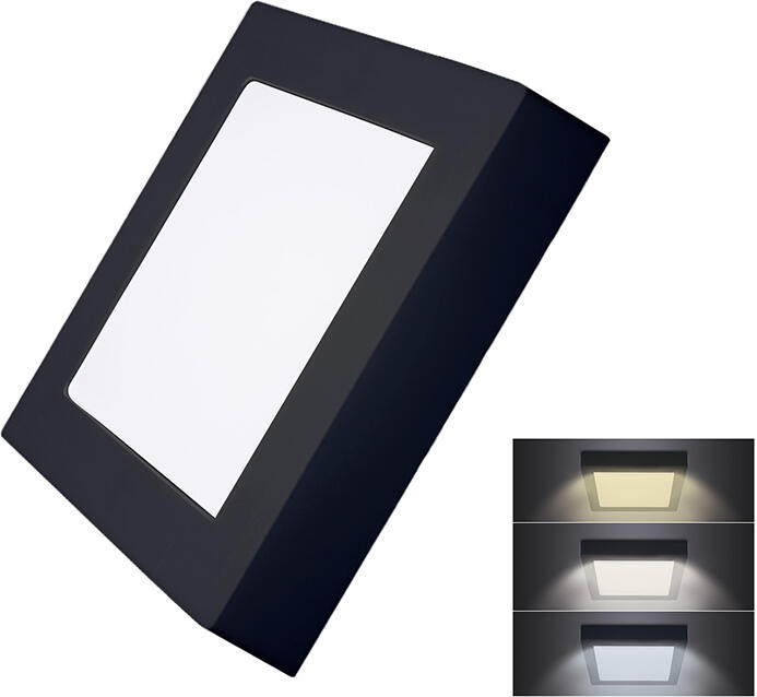 Solight LED mini panel CCT, přisazený, 12W, 900lm, 3000K, 4000K, 6000K, čtvercový, černá barva