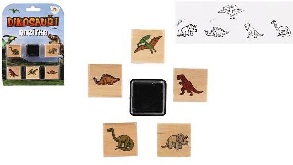 Teddies Razítka dřevěná 5+1 s poduškou dinosauři 3x3cm na kartě