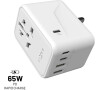 Cestovn adaptr FIXED Voyager 65 W pro EU, UK a USA/AUS, s 3xUSB-C a 2xUSB vstupem, GaN, PD 65W, bl