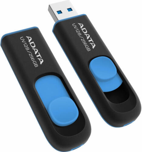 A-Data ADATA Flash Disk 256GB UV128, USB 3.1 Dash Drive (R:90/W:40 MB/s) černá/modrá (AUV128-256G-RBE)