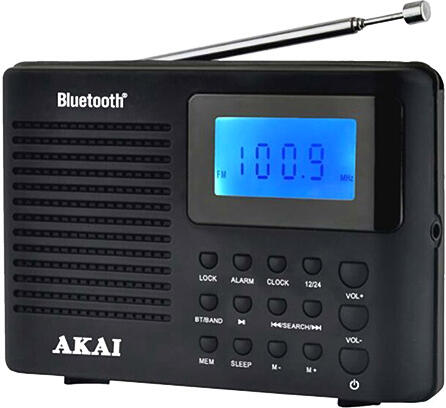 Rádio AKAI, APR-400, přenosné, bluetooth, AM/FM, teleskopická anténa, 3xAAA