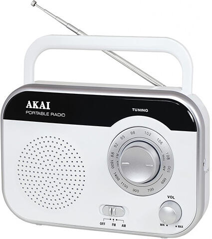 Rádio AKAI, PR003A-410, AM/FM, bílá, 1 W RMS