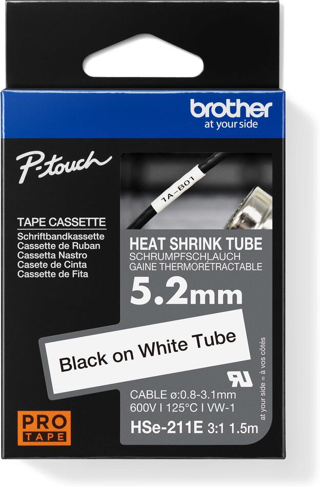 Brother HSE-211E - černý tisk na bílé, šířka 5,2 mm (HSE211E)