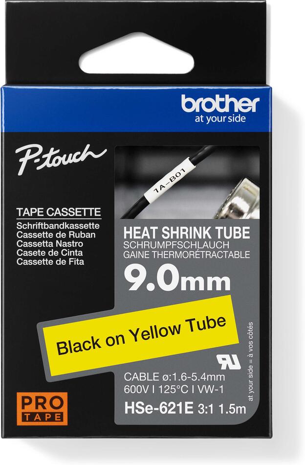 Brother HSE-621E - černý tisk na žluté, šířka 9,0 mm (HSE621E)